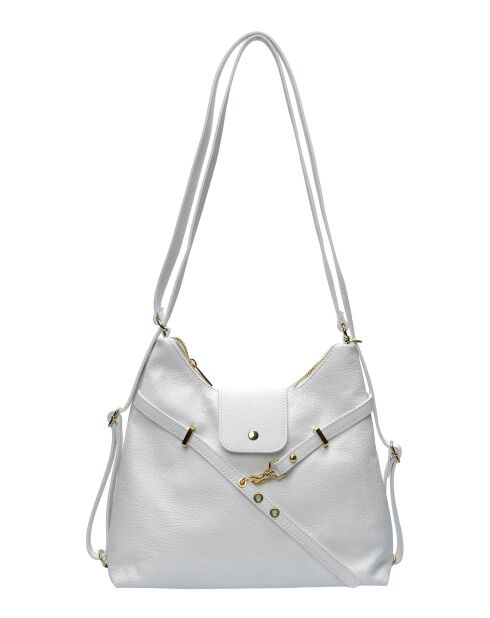 Sac bandoulière/sac à dos en cuir TSBV 50 blanc - 23.5x36x11 cm