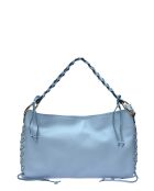 Bandolera Staud de piel celeste - 23x40x3,5 cm
