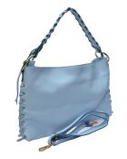 Bandolera Staud de piel celeste - 23x40x3,5 cm