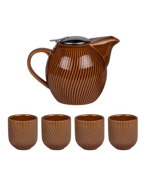 Tee-Set und 4 braune Mao-Honigbecher - 0,9 l
