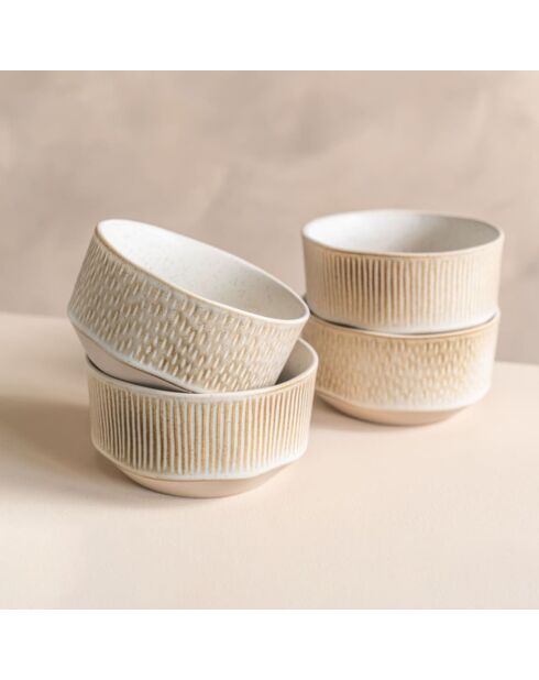 Coffret de 4 bols Miyaki crème/ivoire - 14 cm