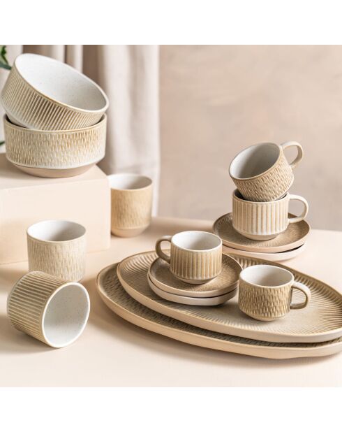 Coffret de 4 paires de tasses mixte Miyaki crème/ivoire - 18 cl
