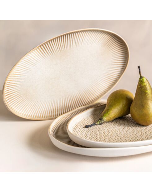 Plat ovale Miyaki assortiment de 2 crème/ivoire - 33x24 cm