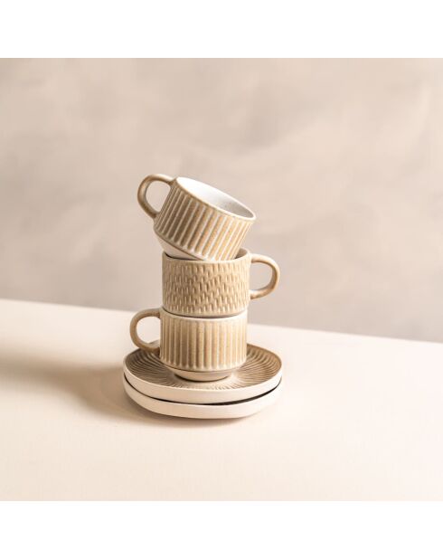 Coffret de 6 paires de tasses à café Miyaki crème/ivoire - 9 cl