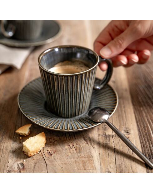 Coffret de 6 paires de tasses à café Liv bleu - 9 cl