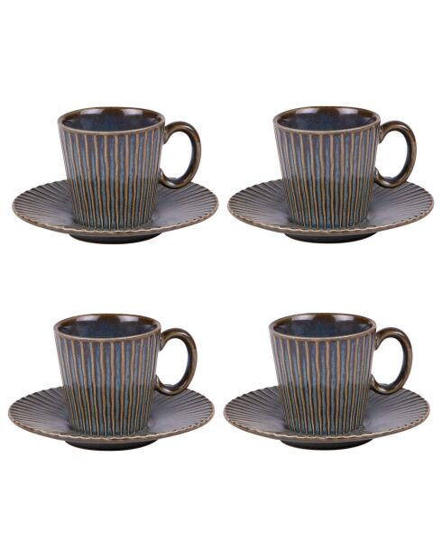Coffret de 4 paires de tasses à thé Liv bleu - 22 cl