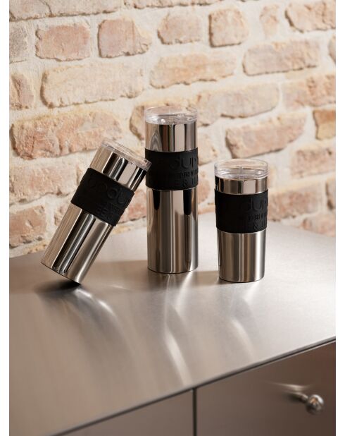Mug de voyage isotherme, double paroi inox, couvercle à vis étanche argenté - 0.35 l