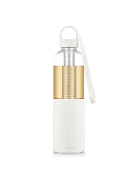 Tritan-fles, met roestvrijstalen infuserfilter en siliconen band, waterdichte wit/transparante schroefdop - 1,2 l
