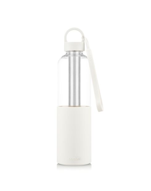 Tritan-fles, met roestvrijstalen infuserfilter en siliconen band, waterdichte wit/transparante schroefdop - 1,2 l