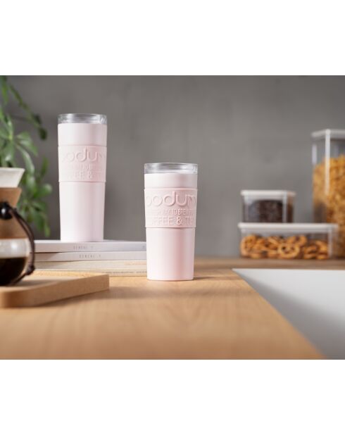 Mug de voyage isotherme, double paroi inox, couvercle à vis étanche rose- 0.35 l