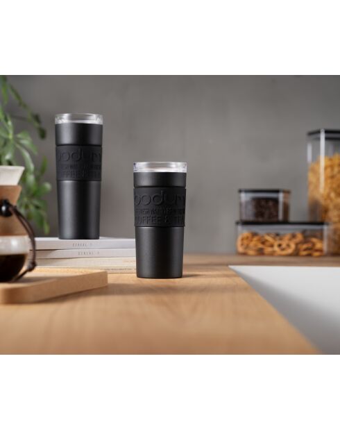 Mug de voyage isotherme, double paroi inox, couvercle à vis étanche noir- 0.35 l