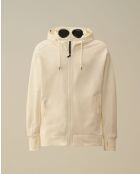 Witte hoodie met diagonale fleecebril en ritssluiting