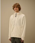 Witte hoodie met diagonale fleecebril en ritssluiting