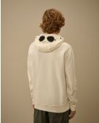 Witte hoodie met diagonale fleecebril en ritssluiting