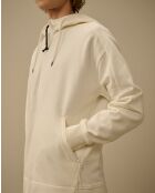 Witte hoodie met diagonale fleecebril en ritssluiting
