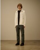 Witte hoodie met diagonale fleecebril en ritssluiting