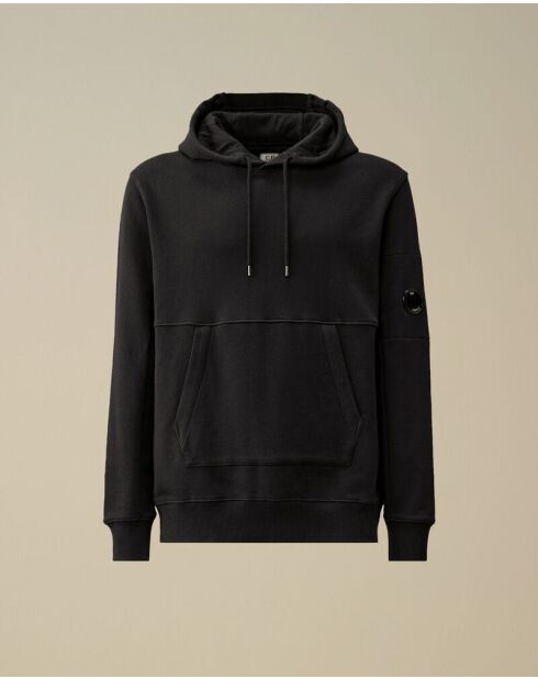 Zwarte hoodie met diagonale fleecelens