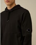 Zwarte hoodie met diagonale fleecelens
