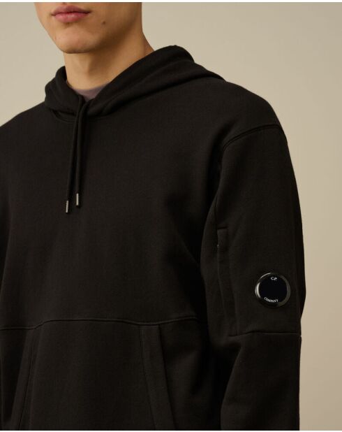 Zwarte hoodie met diagonale fleecelens