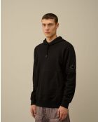 Zwarte hoodie met diagonale fleecelens