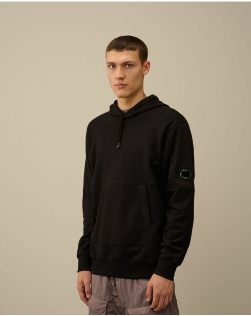 Zwarte hoodie met diagonale fleecelens