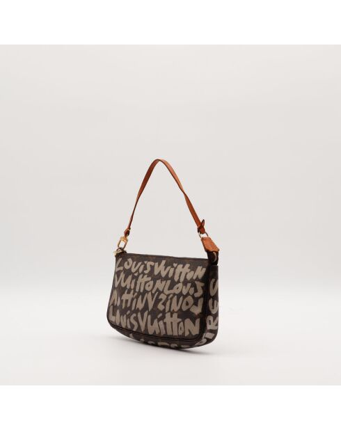 Pochette Accessoires Graffiti marron - Bon état général - 21x13x3.5cm