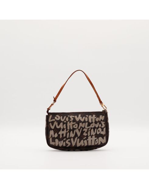 Pochette Accessoires Graffiti marron - Bon état général - 21x13x3.5cm