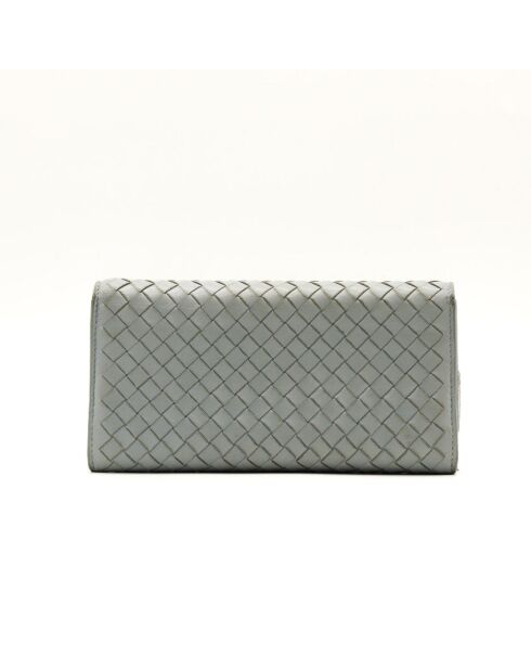 Portafoglio in pelle intrecciata grigia - Buone condizioni - 19 x 10,5 cm