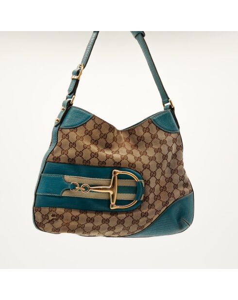 Sac Jackie Horsebit beige/bleu - Bon état général - 33x24x26cm