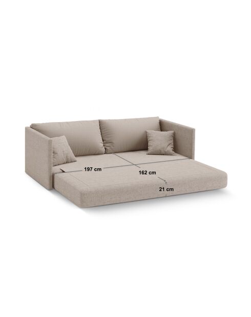 Canapé convertible velours Shannon 3 places beige - 209x94x87 cm