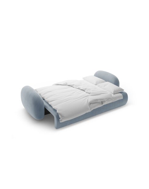 Canapé velours convertible avec coffre de rangement Tonale 3 places bleu gris - 262x105x88 cm