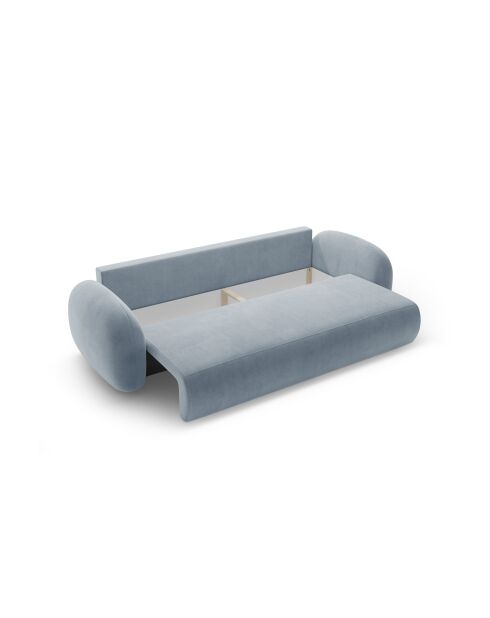 Canapé velours convertible avec coffre de rangement Tonale 3 places bleu gris - 262x105x88 cm