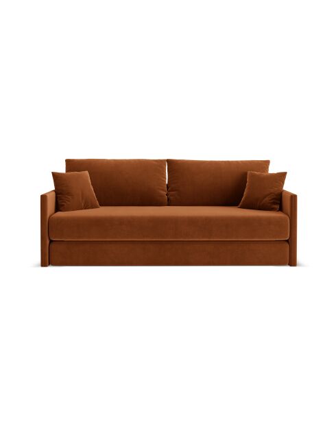 Canapé convertible velours Shannon 3 places terracotta - 209x94x87 cm