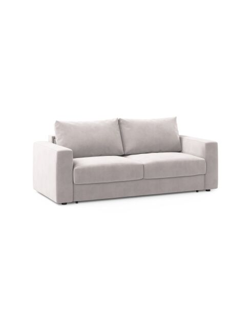 Canapé convertible velours Grena 3 places gris clair - 205x100x90 cm