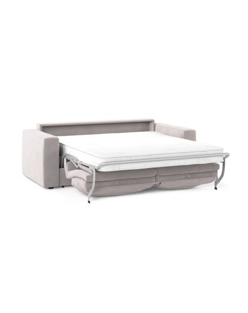 Canapé convertible velours Grena 3 places gris clair - 205x100x90 cm