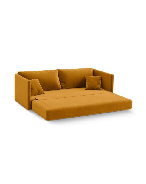 Canapé convertible velours Shannon 3 places jaune - 209x94x87 cm