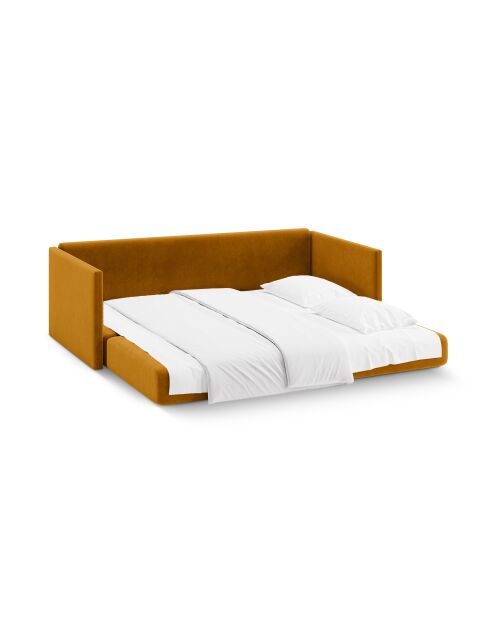 Canapé convertible velours Shannon 3 places jaune - 209x94x87 cm