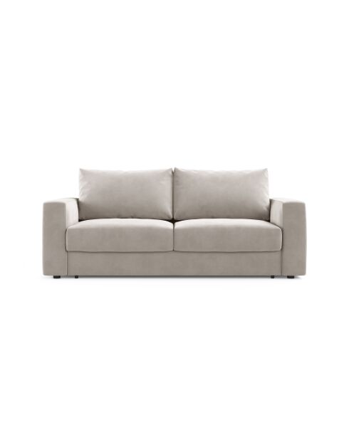 Canapé convertible velours Grena 3 places beige - 205x100x90 cm