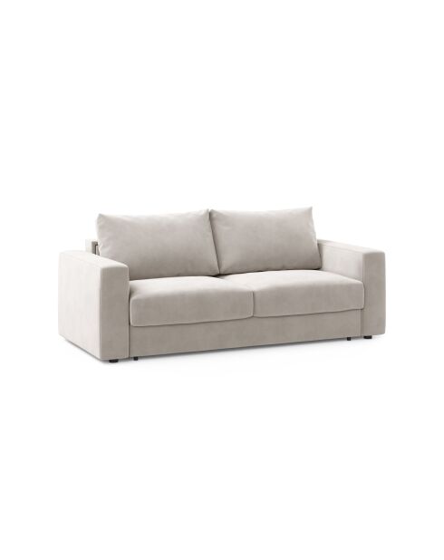 Canapé convertible velours Grena 3 places beige - 205x100x90 cm