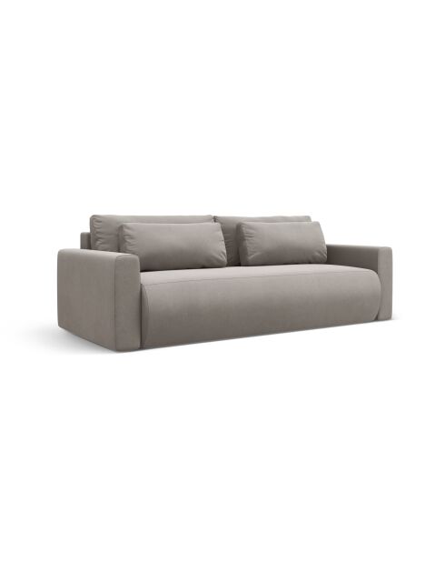 Canapé velours convertible avec coffre de rangement Belfast 3 places gris chaud - 238x105x84 cm