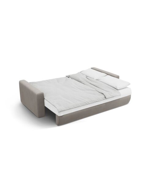 Canapé velours convertible avec coffre de rangement Belfast 3 places gris chaud - 238x105x84 cm