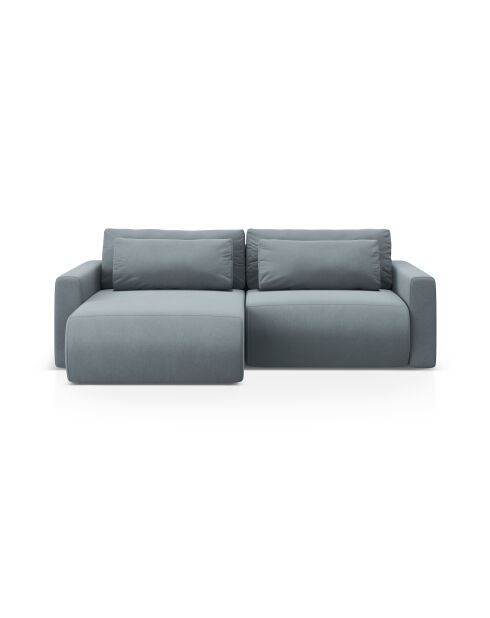 Canapé d'angle en velours convertible avec rangement Belfast 3 places bleu gris - 240x149x84 cm