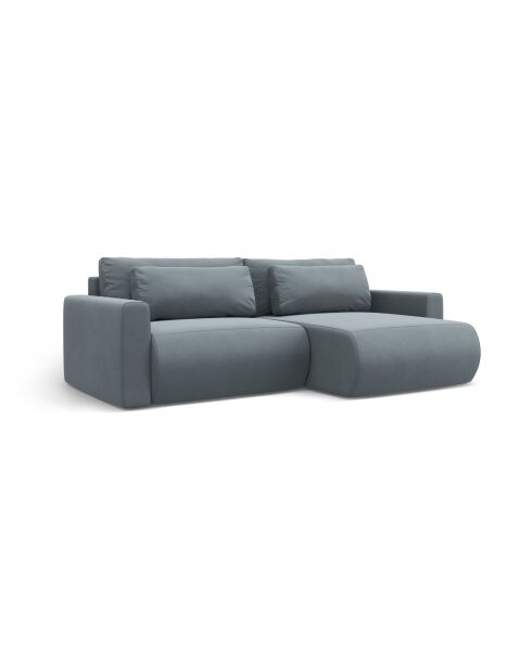 Canapé d'angle en velours convertible avec rangement Belfast 3 places bleu gris - 240x149x84 cm