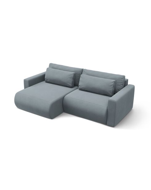 Canapé d'angle en velours convertible avec rangement Belfast 3 places bleu gris - 240x149x84 cm