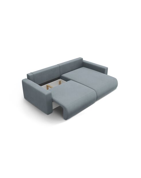 Canapé d'angle en velours convertible avec rangement Belfast 3 places bleu gris - 240x149x84 cm