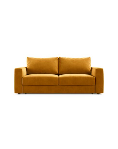 Canapé convertible velours Grena 3 places jaune - 205x100x90 cm