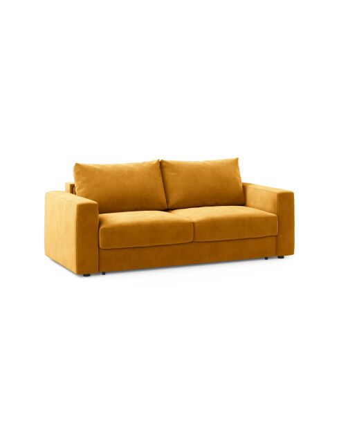 Canapé convertible velours Grena 3 places jaune - 205x100x90 cm