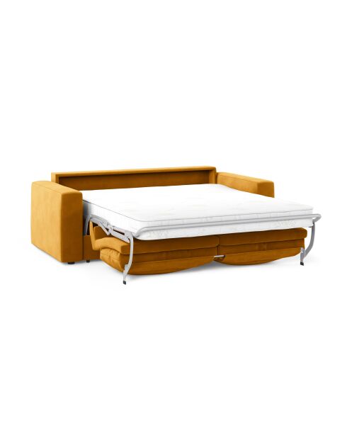 Canapé convertible velours Grena 3 places jaune - 205x100x90 cm