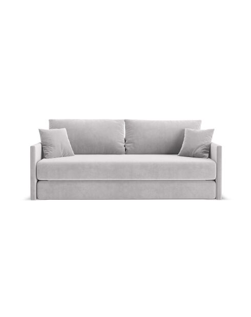 Canapé convertible velours Shannon 3 places gris clair - 209x94x87 cm
