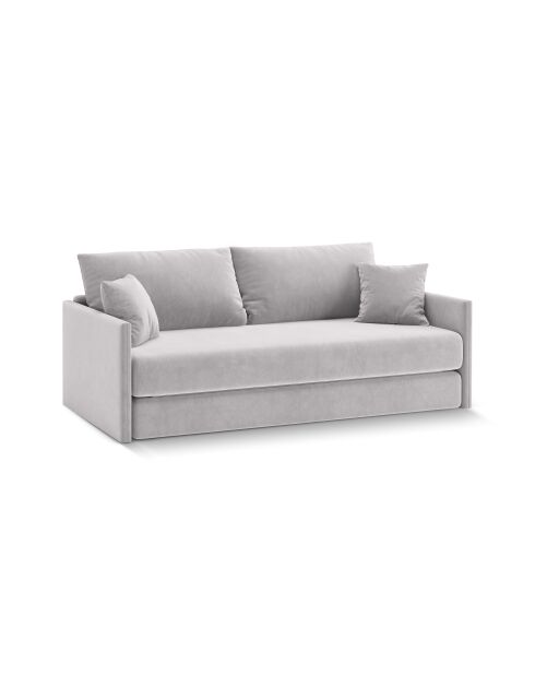 Canapé convertible velours Shannon 3 places gris clair - 209x94x87 cm